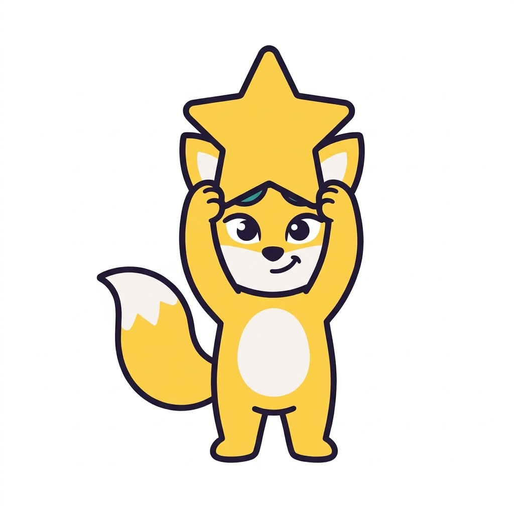 Filou, the Lingwell fox, holding up a gold star